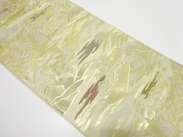 JAPANESE KIMONO / ANTIQUE FUKURO OBI / WOVEN SCENERY OF COUNTRYSIDE